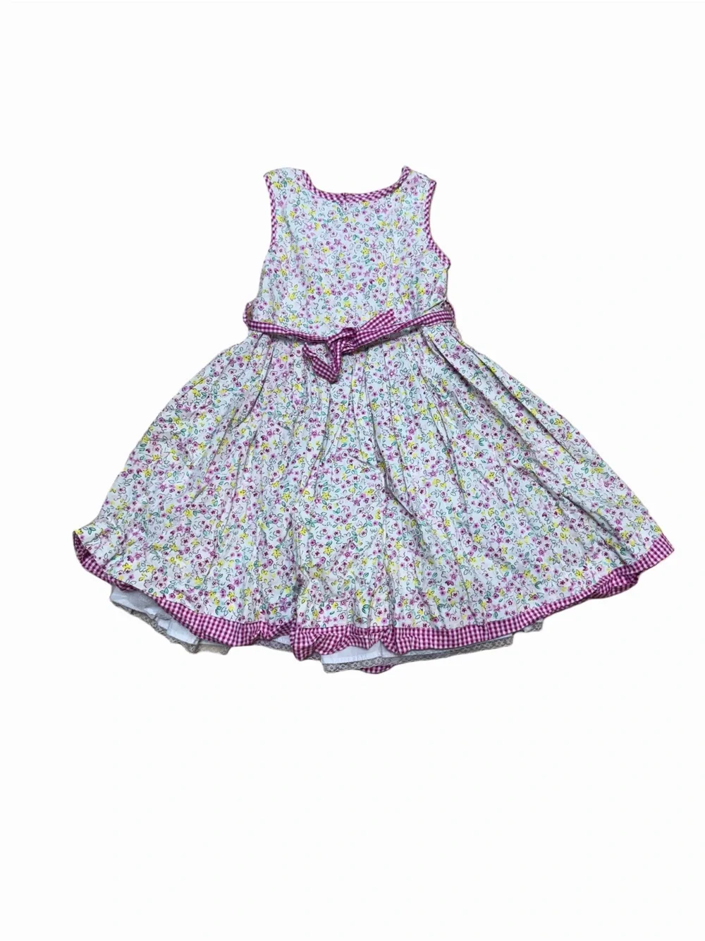 Maggie & Zoe Girls 6X Floral Gingham Dress Full Skirt Bow Lace Trim Cottagecore